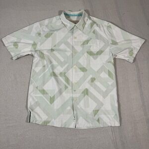 Tommy Bahama‎ Shirt Mens M Green Silk Geometric Abstract Button Up Short Sleeve